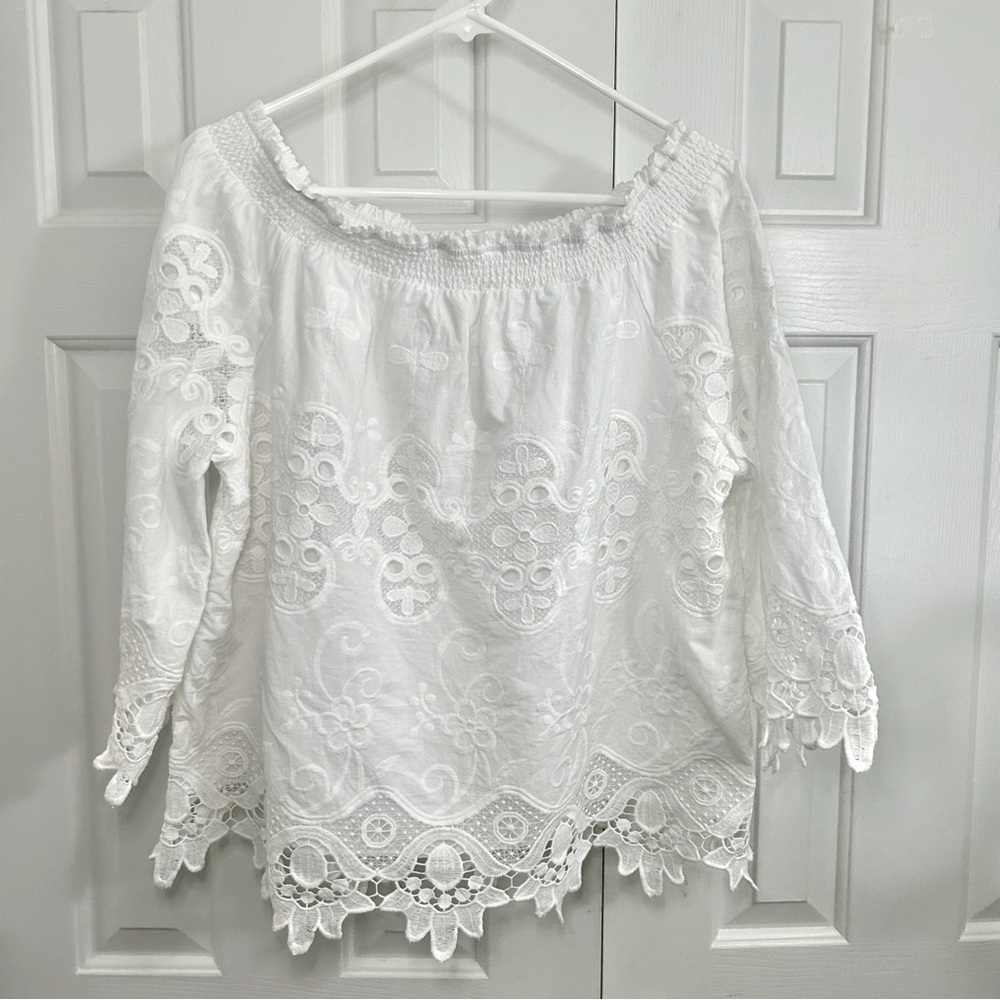 Chico’s White Lace Wide Neck Coastal Boho Women's Top Size XL Petite